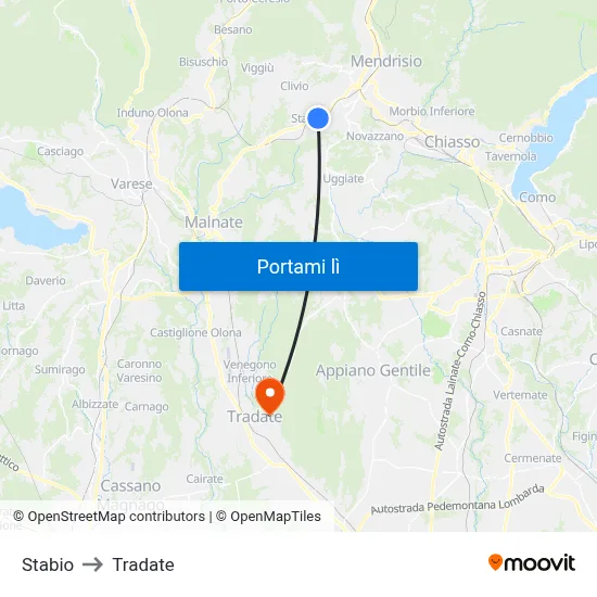 Stabio to Tradate map