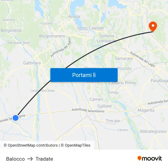 Balocco to Tradate map