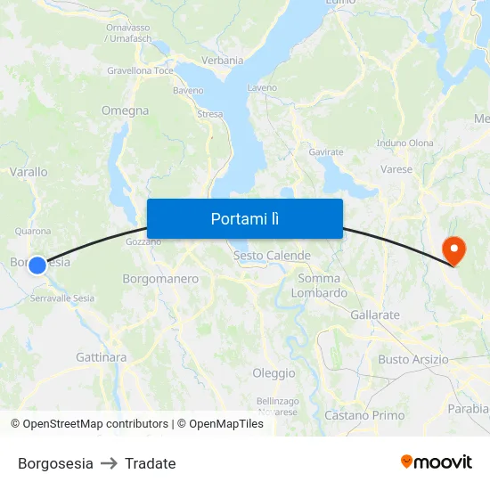 Borgosesia to Tradate map