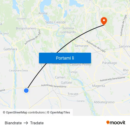 Biandrate to Tradate map
