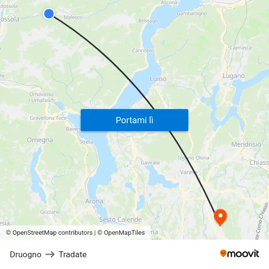 Druogno to Tradate map