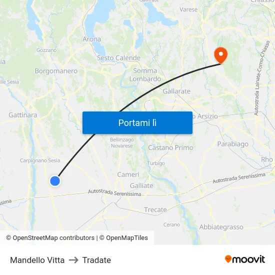 Mandello Vitta to Tradate map