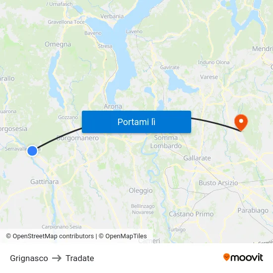 Grignasco to Tradate map