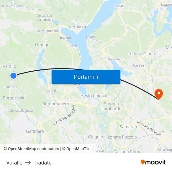 Varallo to Tradate map