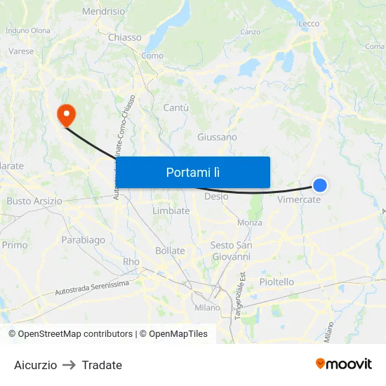 Aicurzio to Tradate map