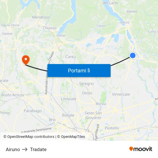 Airuno to Tradate map