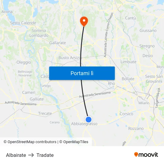 Albairate to Tradate map