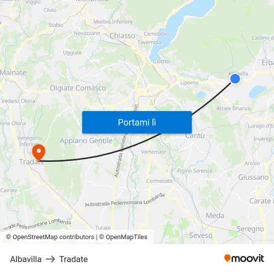 Albavilla to Tradate map
