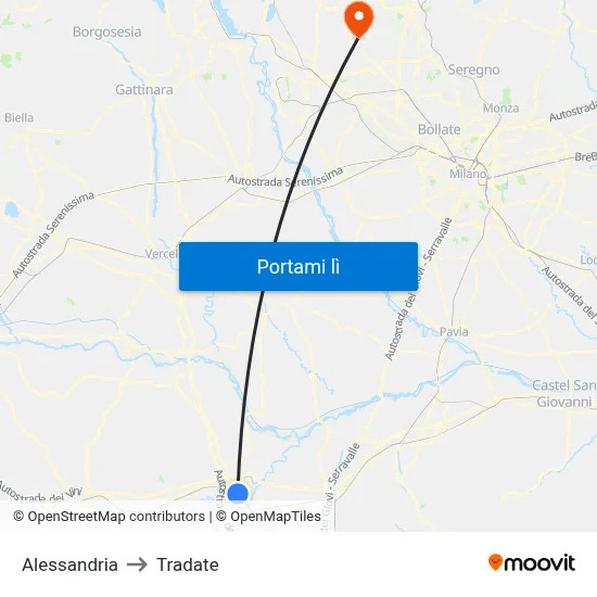 Alessandria to Tradate map