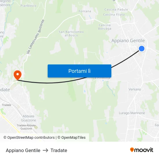 Appiano Gentile to Tradate map