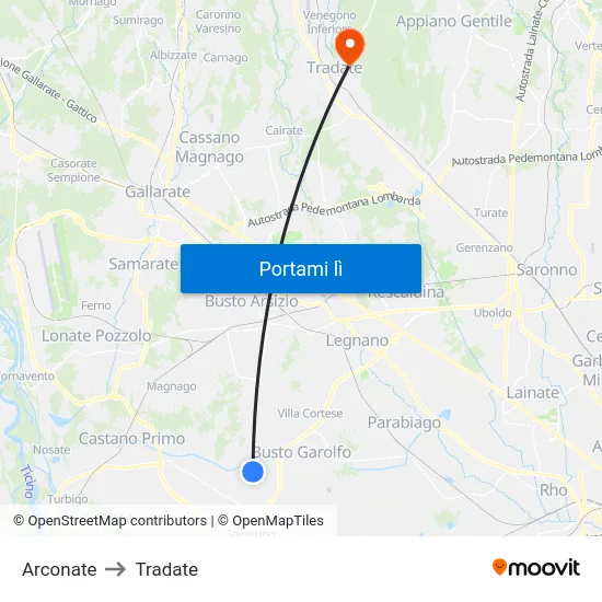 Arconate to Tradate map