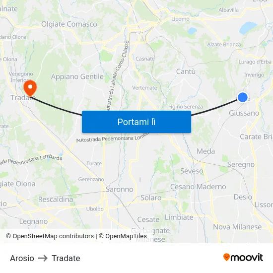 Arosio to Tradate map