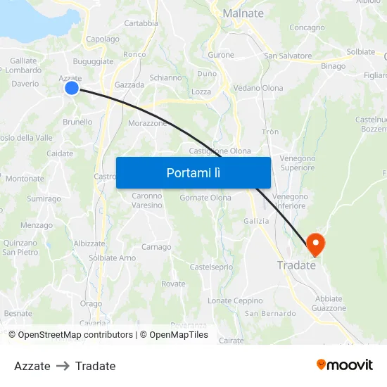 Azzate to Tradate map