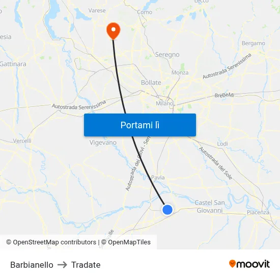 Barbianello to Tradate map