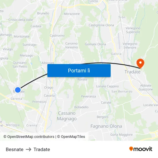 Besnate to Tradate map