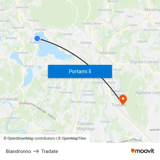 Biandronno to Tradate map