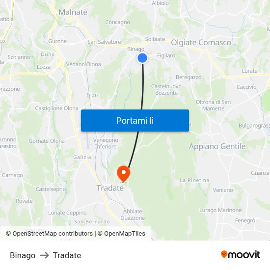 Binago to Tradate map