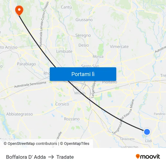 Boffalora D' Adda to Tradate map