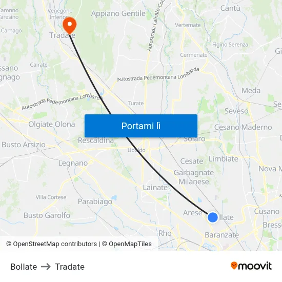 Bollate to Tradate map