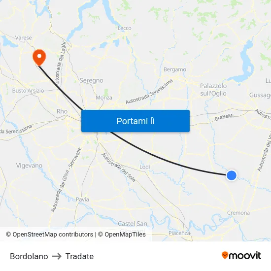 Bordolano to Tradate map