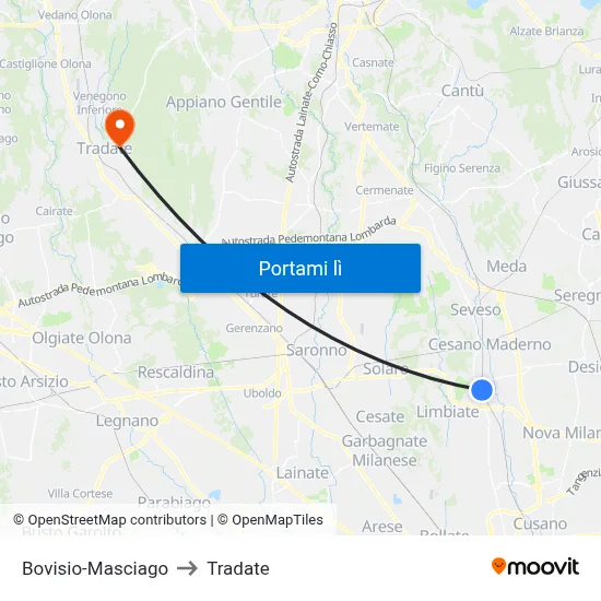 Bovisio-Masciago to Tradate map