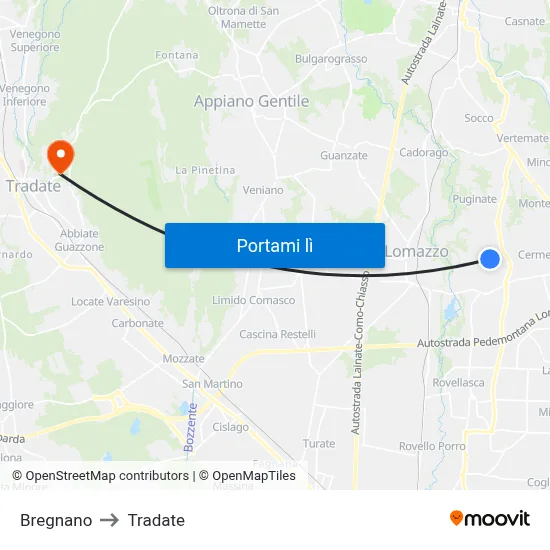 Bregnano to Tradate map