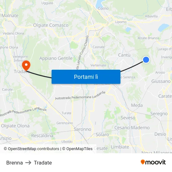 Brenna to Tradate map