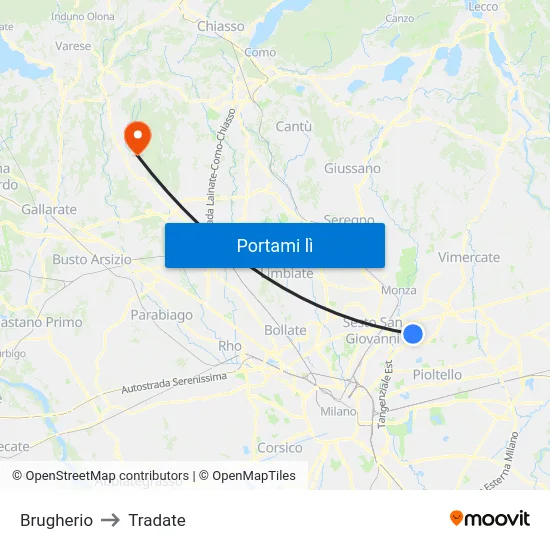 Brugherio to Tradate map