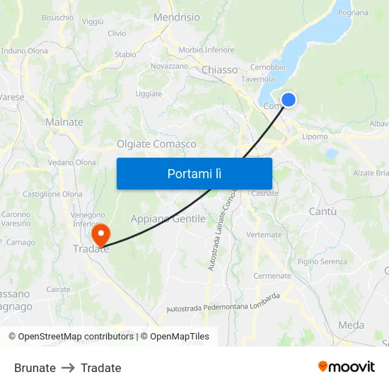 Brunate to Tradate map