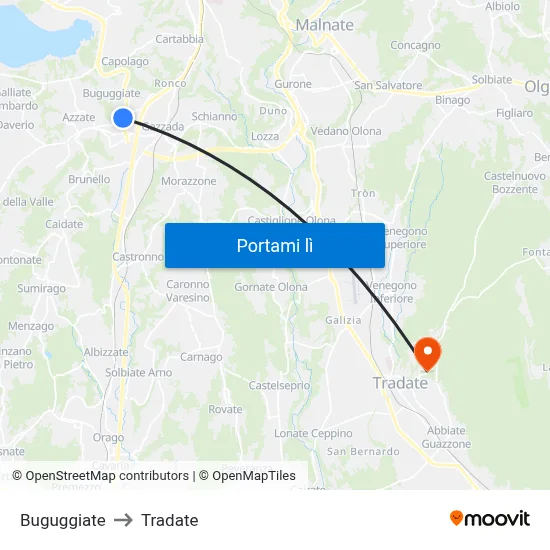 Buguggiate to Tradate map