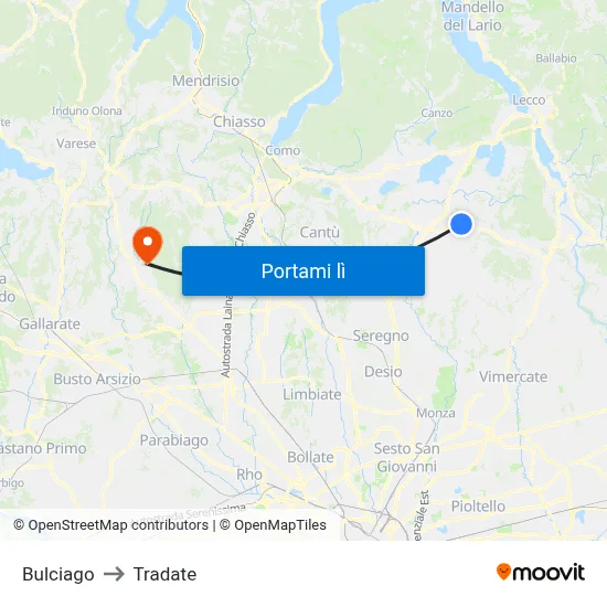 Bulciago to Tradate map