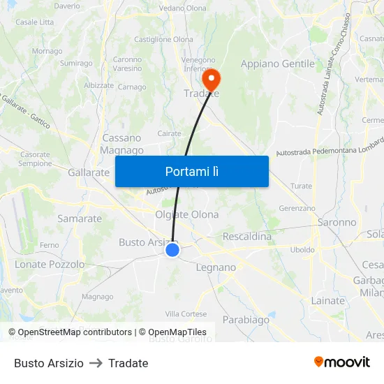 Busto Arsizio to Tradate map