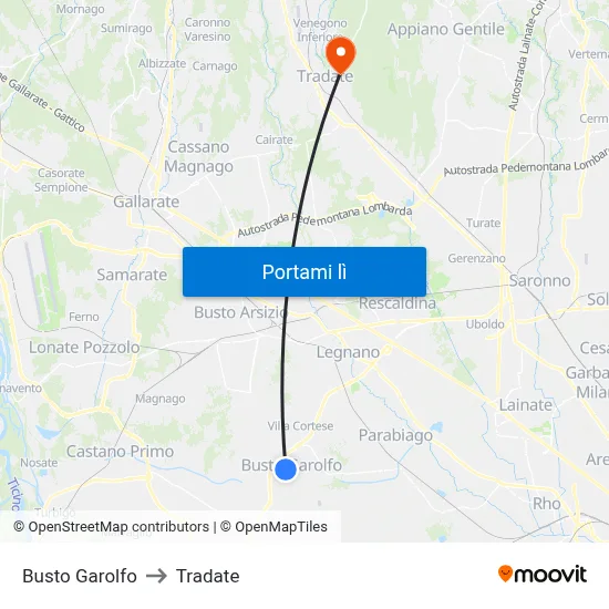 Busto Garolfo to Tradate map