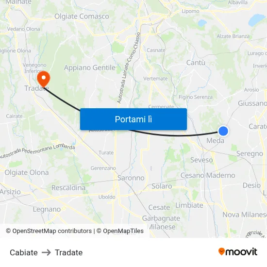 Cabiate to Tradate map