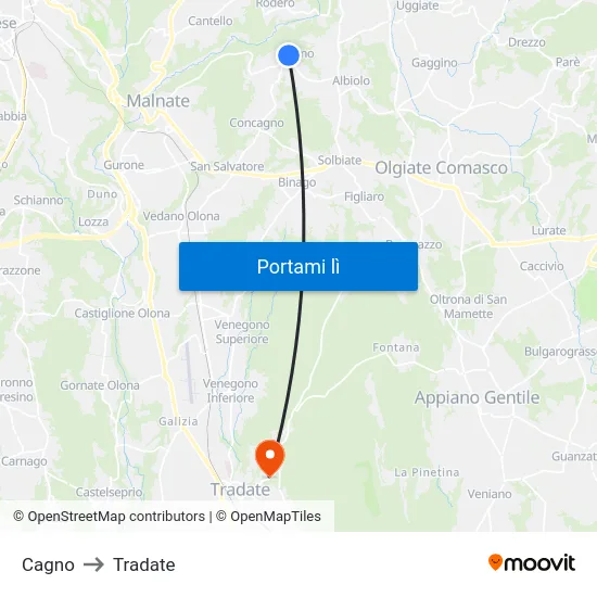 Cagno to Tradate map