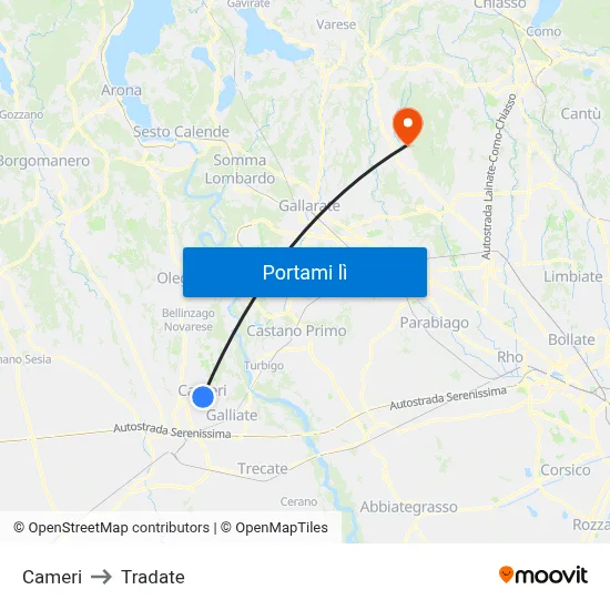 Cameri to Tradate map