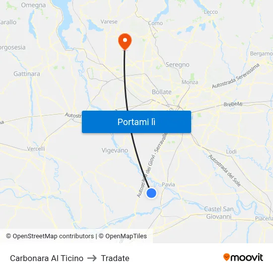 Carbonara Al Ticino to Tradate map