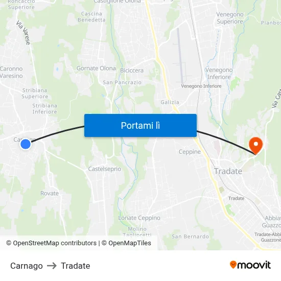 Carnago to Tradate map