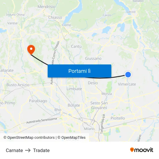 Carnate to Tradate map