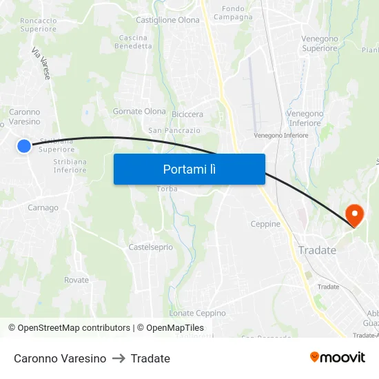 Caronno Varesino to Tradate map