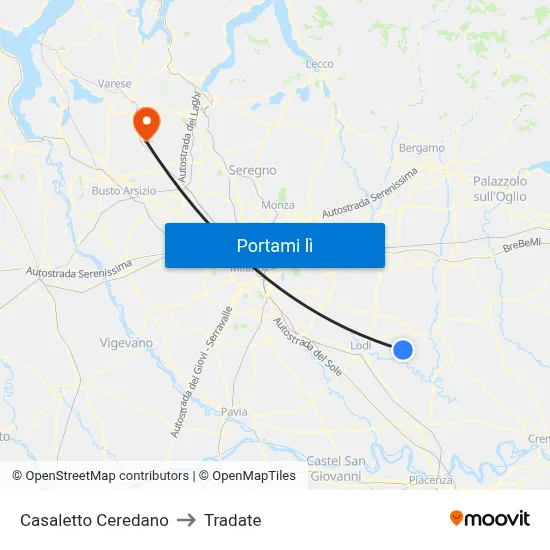 Casaletto Ceredano to Tradate map