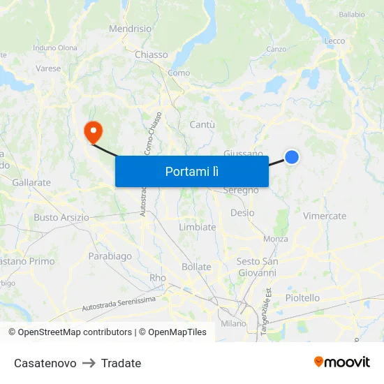 Casatenovo to Tradate map