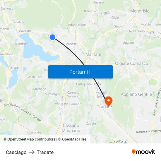 Casciago to Tradate map