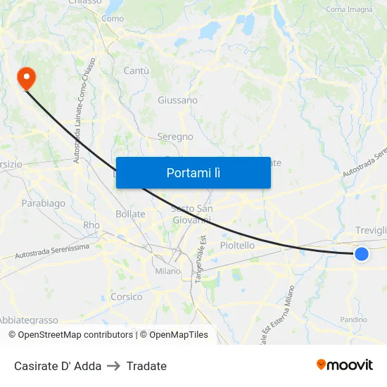 Casirate D' Adda to Tradate map