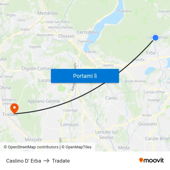 Caslino D' Erba to Tradate map