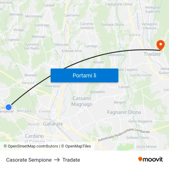Casorate Sempione to Tradate map