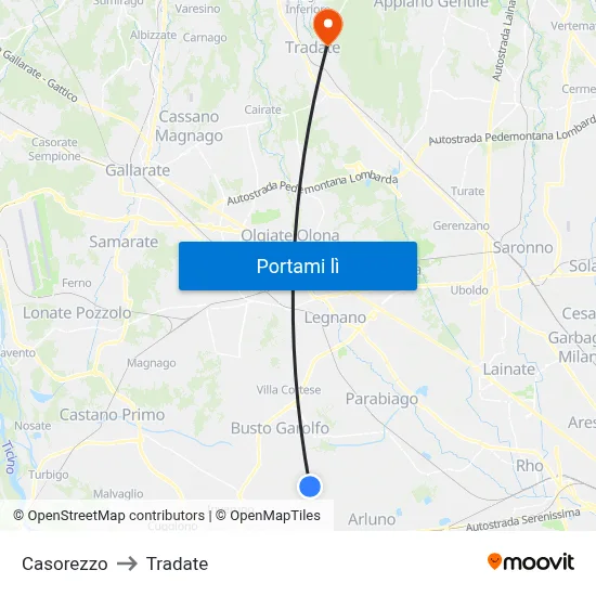 Casorezzo to Tradate map