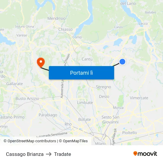 Cassago Brianza to Tradate map