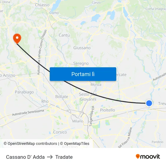 Cassano D' Adda to Tradate map