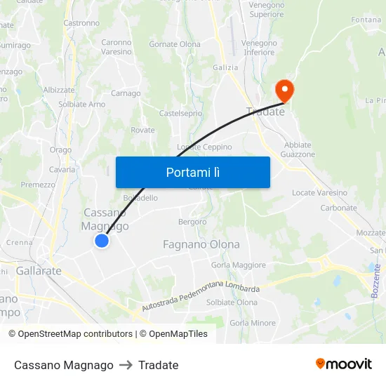 Cassano Magnago to Tradate map